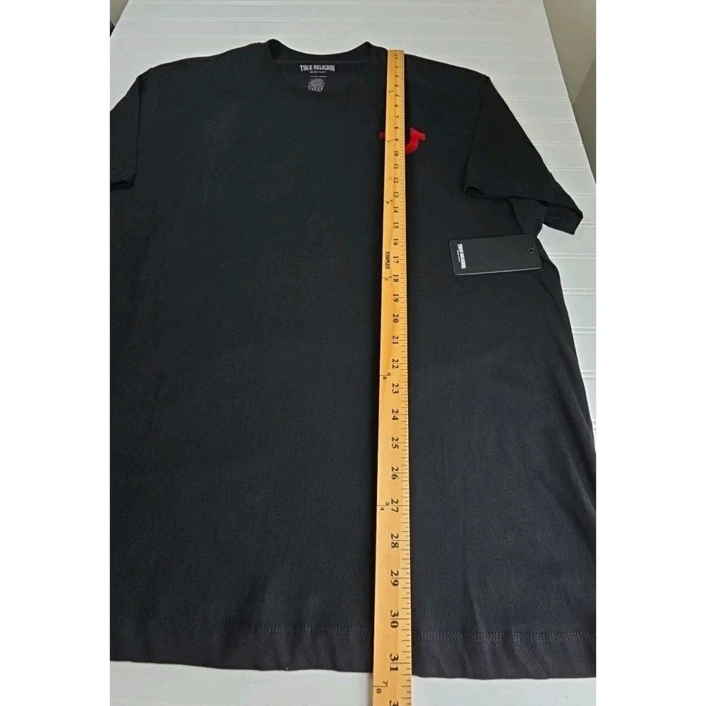 True Religion Men's Flocked Logo Graphic T-Shirt Style 100% Cotton 3XL JET BLACK